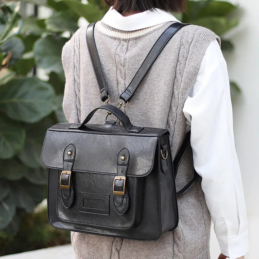 Multifunctional Big Tote Bag PU Leather College Style Shoulder Bag Backpack