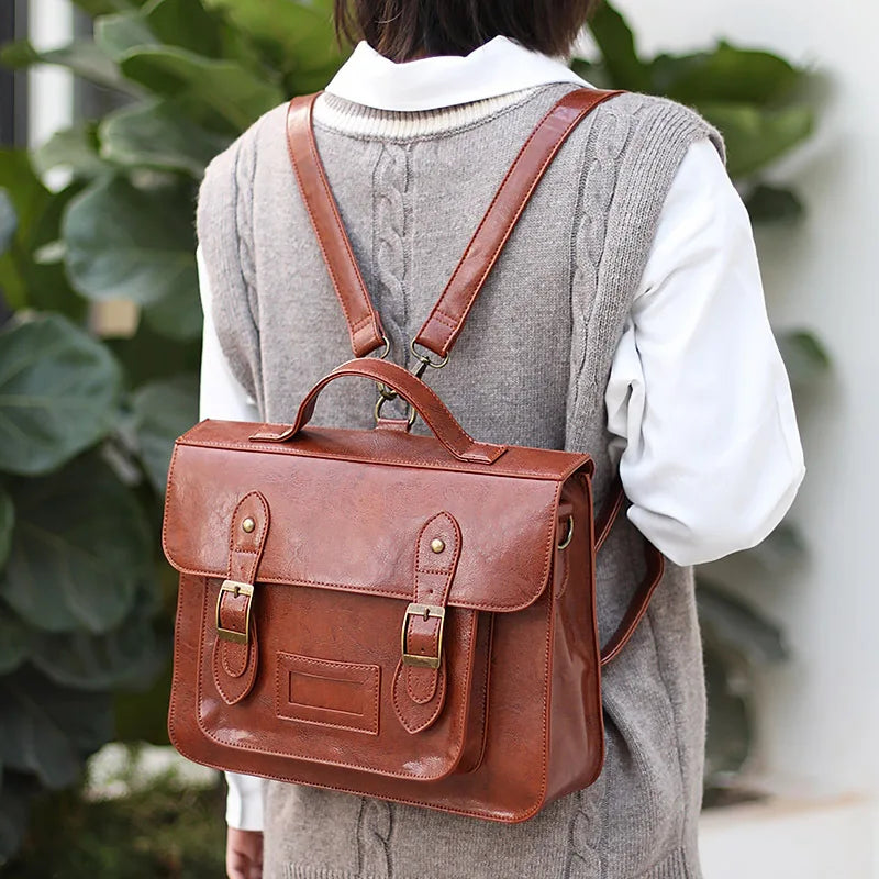 Multifunctional Big Tote Bag PU Leather College Style Shoulder Bag Backpack