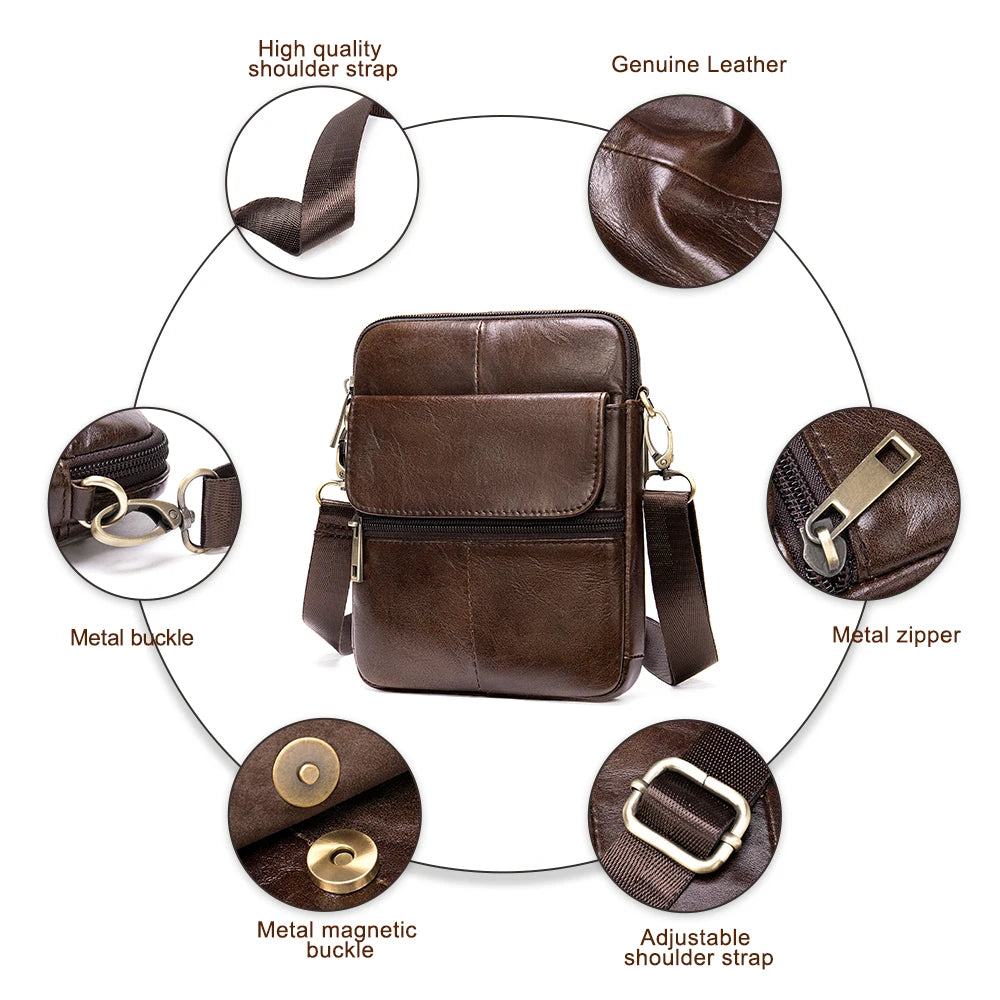 Genuine Leather Flap Shoulder Bag Small Messenger Bag Mini Travel Crossbody Bag