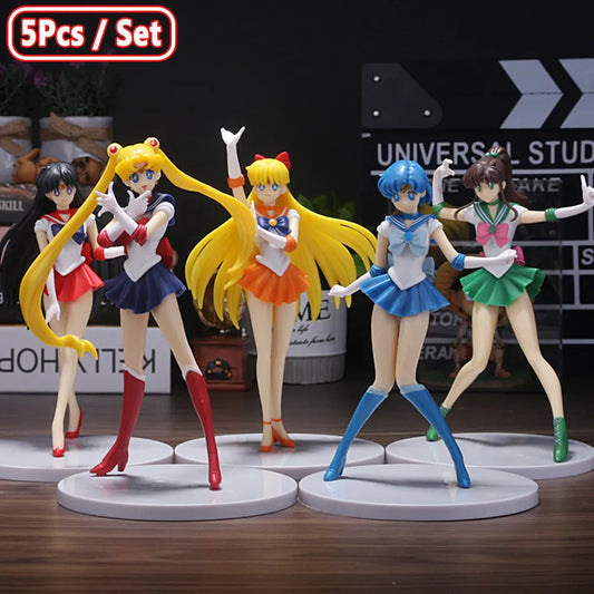 5pc-Set Sailor Moon Anime Figure Mizuno Ami Tsukino Usagi Hino Rei Aino Minako Action Figure Model Kawaii Doll Toys