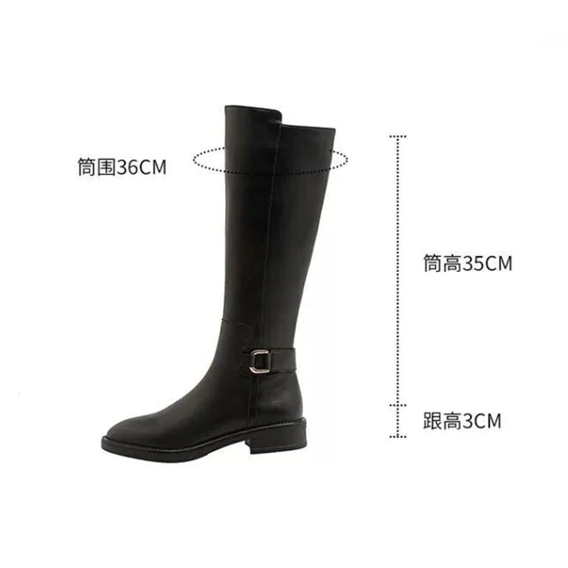 PU Leather Knee Boots Buckle Metal Decoration