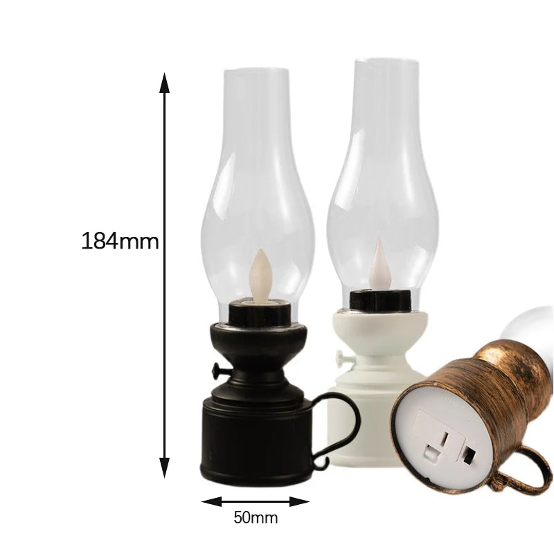Retro Flameless Candle Holders Candlestick Kerosene Candle Lamp with Button Battery Table Light