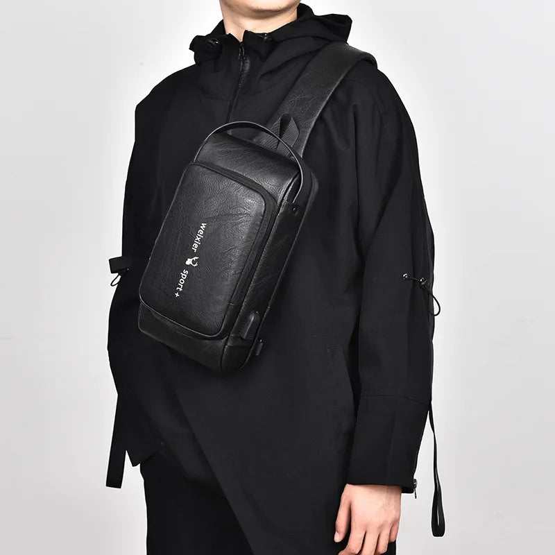Anti-theft Casual Sports Messenger Bag PU Waterproof Crossbody Bag Shoulder Chest Bag
