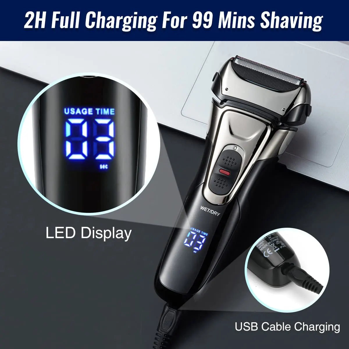 Mini Electric Beard Shaver Razor USB Rechargeable Compact Razor Wet Dry Use