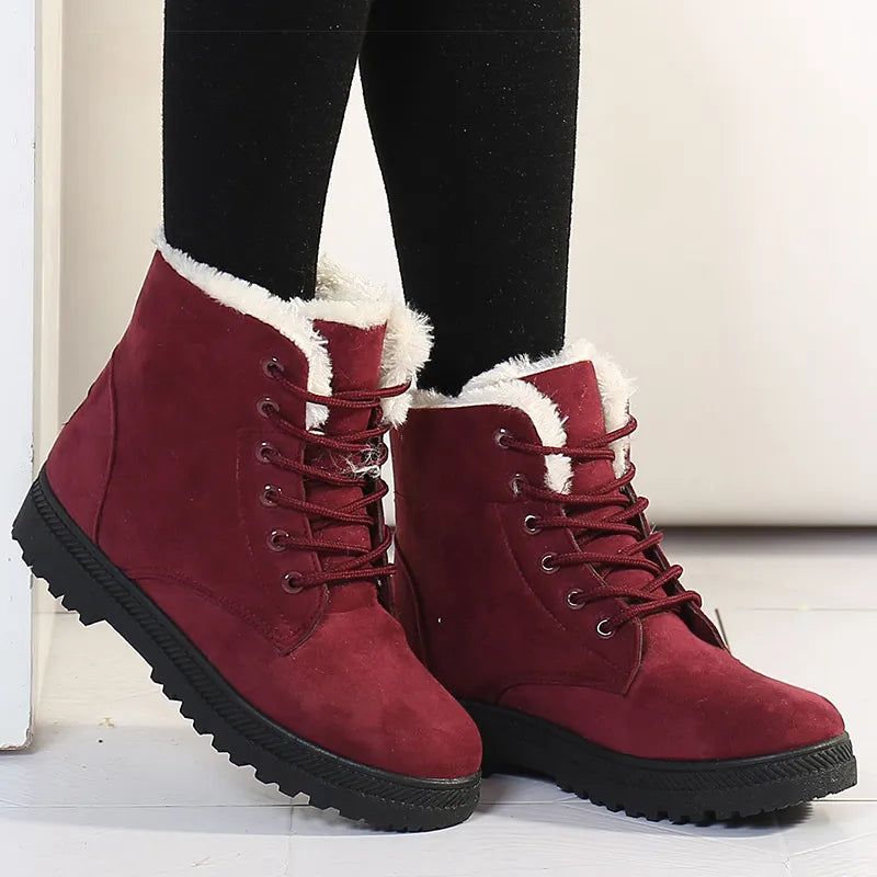 Winter Boots With Fur Low Heels Snow Boots Ankle Platform Boots