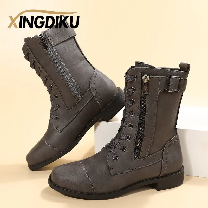 Retro Boots Large Size Short Boots Thick Heel Knight Boots