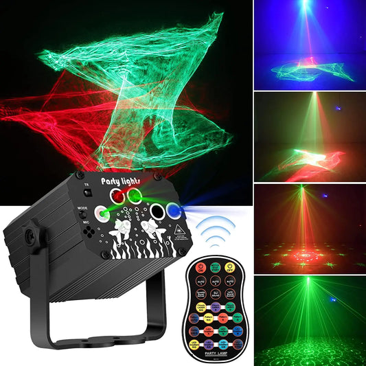 Party Lights DJ Stage Laser Northern Projector RGB Sound Activated Disco Strobe Lighting with Remote Control