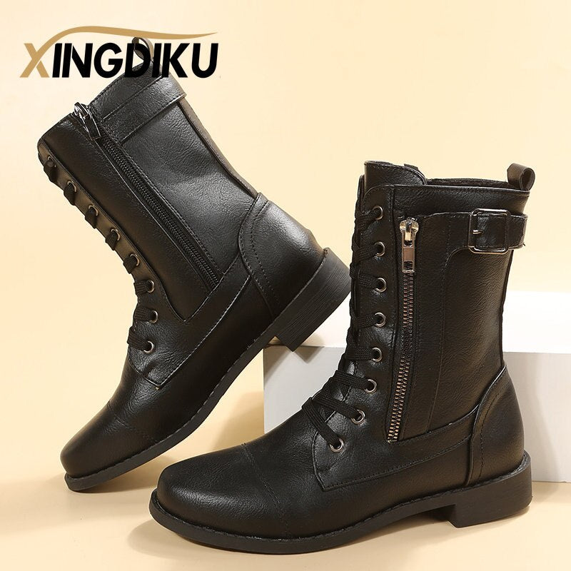 Retro Boots Large Size Short Boots Thick Heel Knight Boots
