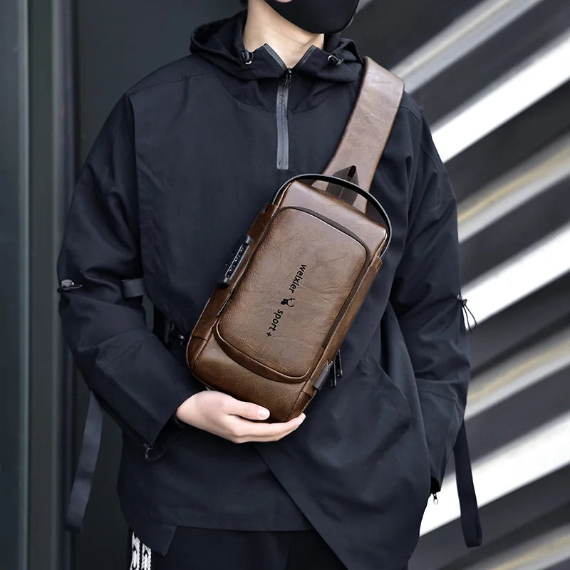 Anti-theft Casual Sports Messenger Bag PU Waterproof Crossbody Bag Shoulder Chest Bag