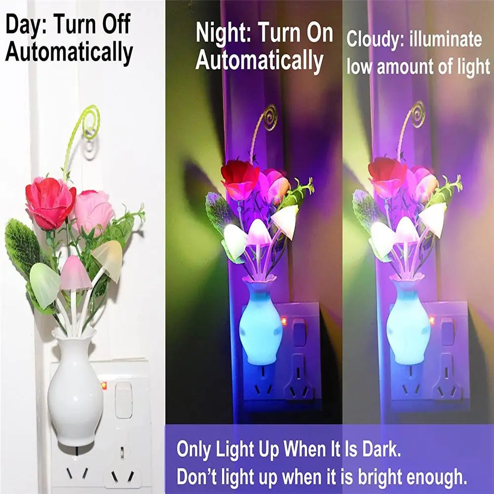 LED Lilac Night Light Lamp Colorful Rose Mushroom Lamp Romantic Lilac Night Light