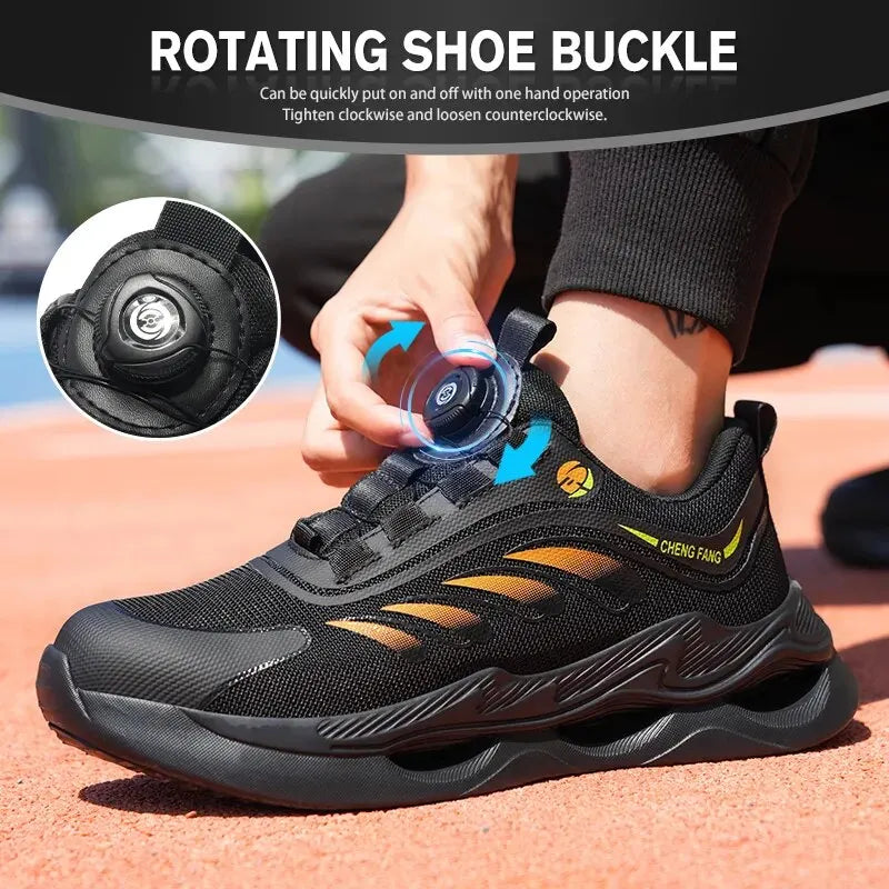 NEW Rotary Buckle Security Boots Sneakers Breathable Steel Toe Shoes Safety Puncture-Proof
