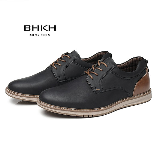 BHKH Shoes PU Leather Breathable Casual Lace up Shoes